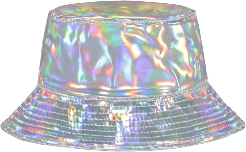 Milakoo Rave Hologram Metallic Bucket Hat Reversible Cap Reflective Waterproof Rain Fisherman Hat - Image 1